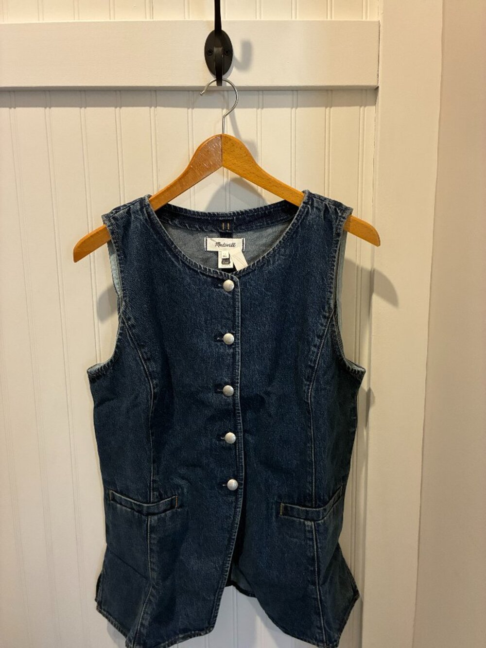 Madewell Denim Crewneck Cutaway Vest In Greendale Wash Women's Size 12 NWT